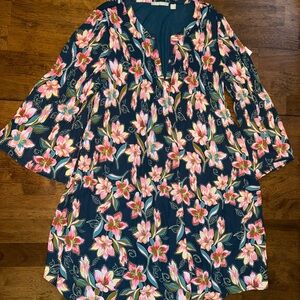 Sunny Leigh Navy Dress with Pink and White Floral Design